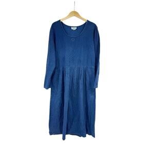 Vintage Pado USA Long Sleeve Midi Dress Dark Wash Denim Chambray Womens XL